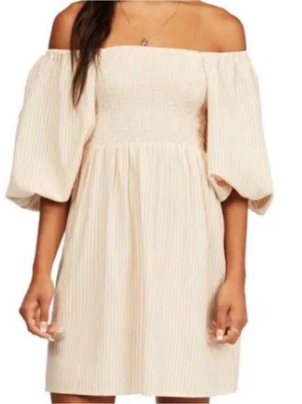 Off-Shoulder Cream Summer Dress #130